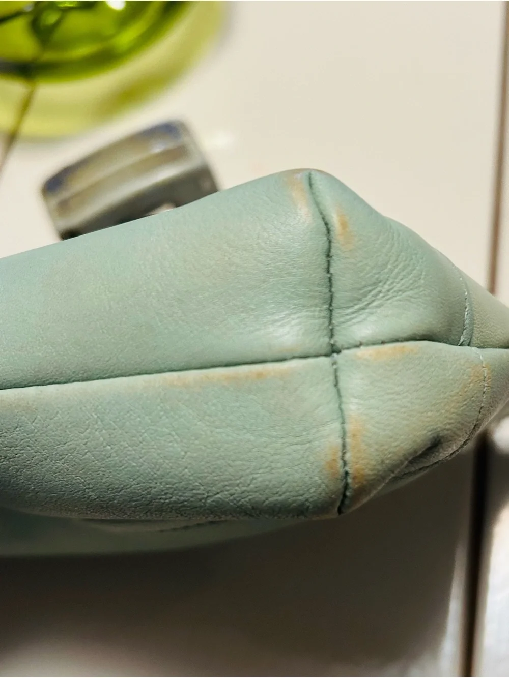 Coach Mint Green Leather Cosmetic Pouch